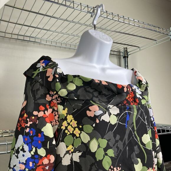 Banana Republic Dark Floral Off Shoulder Dress Size L Tall Moto‎ Boho Flowy - Picture 12 of 14